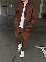 Мужской стильный кэжуал костюм на кнопках на осень/весну коричневый