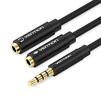 Кабель Vention Audio 3.5mm M 4pin - 2x3.5mm F 0.3 м Black Metal Type, 4 pin, стерео