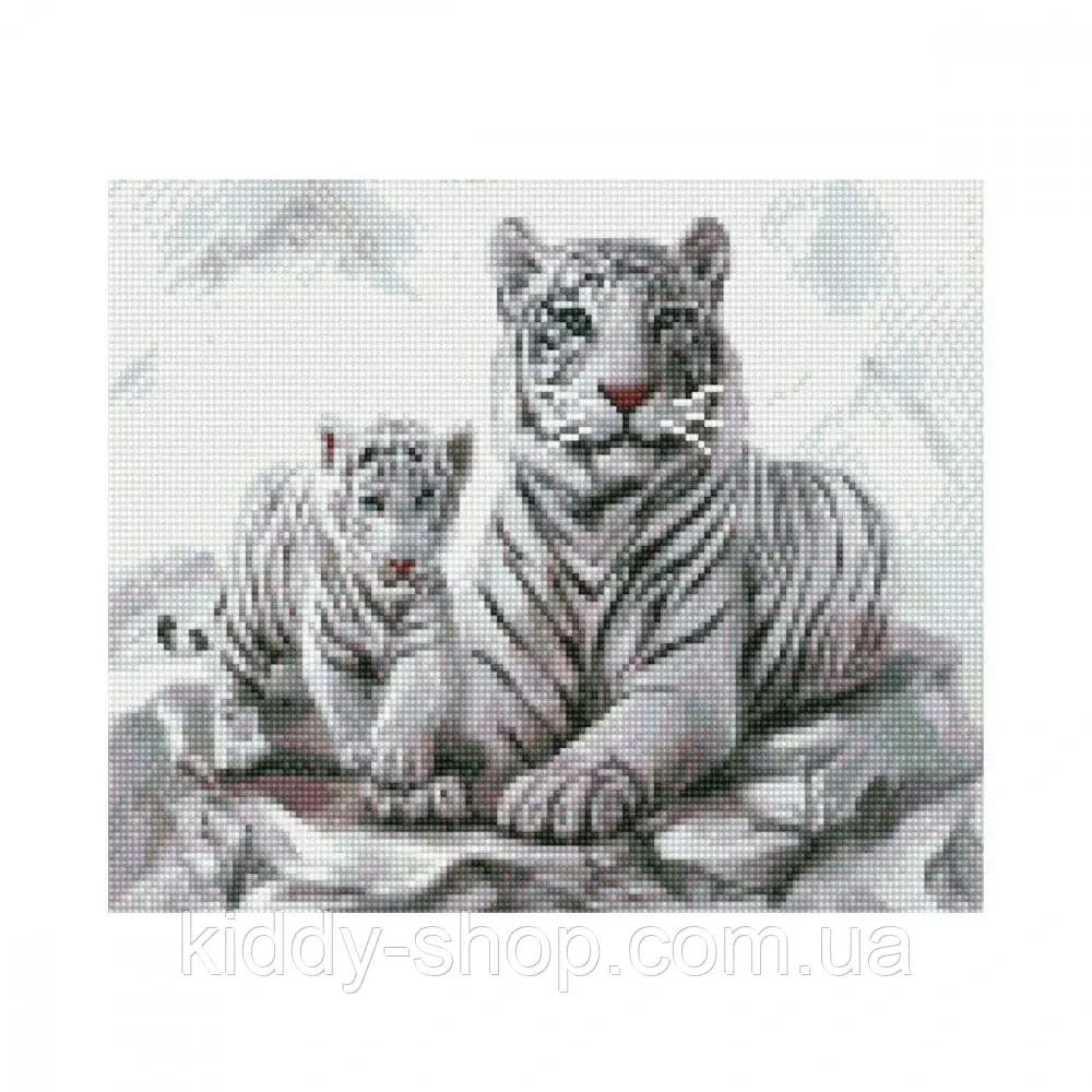 Діамантова мозаїка. Картина на підрамнику Преміум Білі тигри, розмір 40x30 см