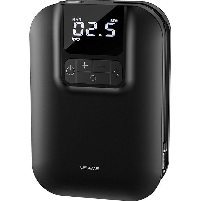 Автомобільний насос компресор + Power Bank (5000 mAh) Usams Mini Car Air Pump, Black (CQBZB21501), фото 1
