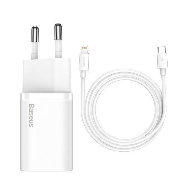 Сеть ЗУ Baseus Super Si Quick Charger 20W+Cable Type-C to iP 1m, White (TZCCSUP-B02), фото 1