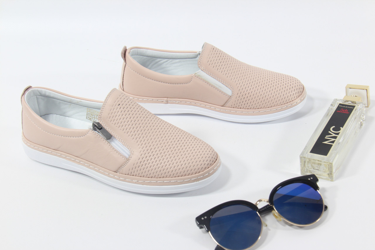 Мокасини жіночі Aras Shoes 501-powder з блискавкою і гумкою