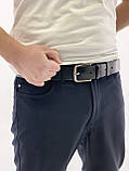 Мужской кожаный ремень классический из натуральной кожи качественный пояс в коробочке для джинс брюк, фото 5