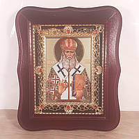Икона Святитель Лука, исповедник, архиепископ Крымский, лик 10х12 см, в темном деревянном киоте с камнями