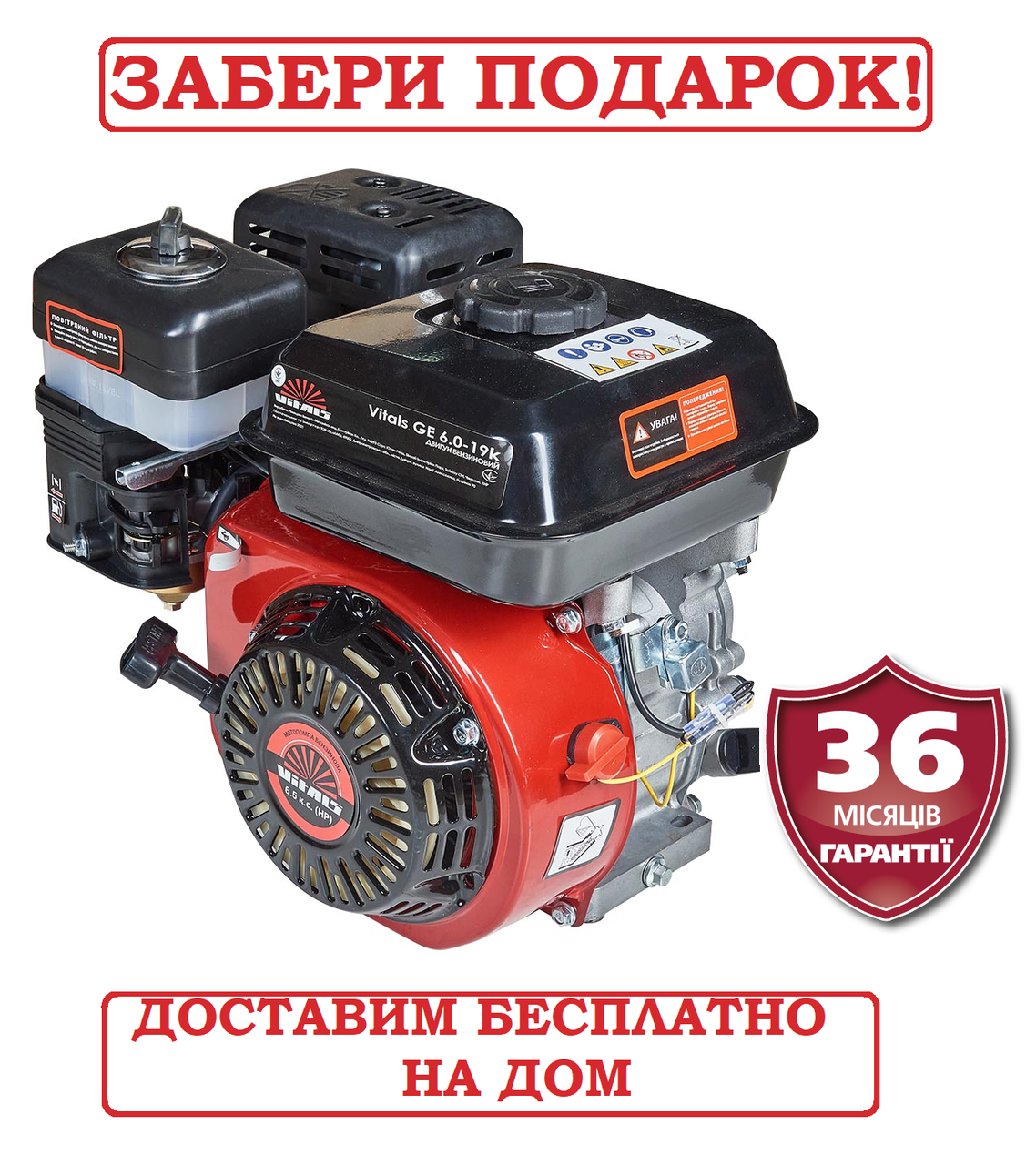 Двигун бензиновий 6 к.с. шпонка 19,05 Латвія VITALS GE 6.0-19k, фото 1