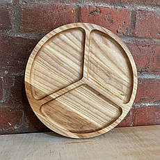 Менажниця дерев'яна секційна тарілка з розділювачами для подачі м'ясних страв та закусок "Мир" ясень 24 см