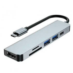 USB 3.1 Type-C хаб розгалужувач на 2x USB 3.0, HDMI, кардрідер, PD, метал