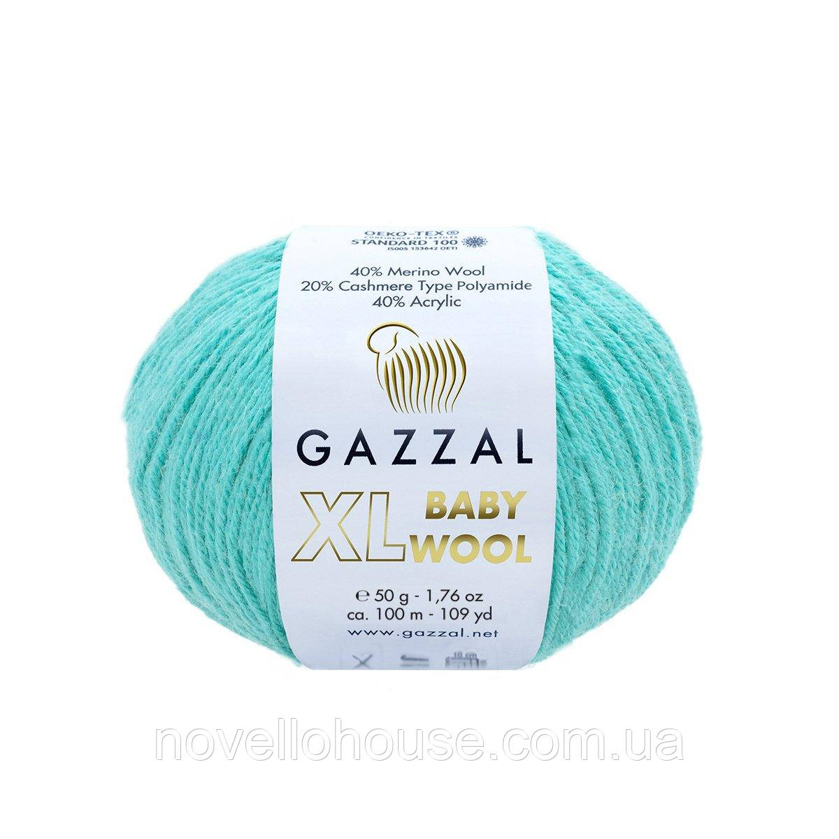 Gazzal BABY WOOL XL (Газзал Бейбi Вул ХL) № 820 бірюза (Пряжа вовняна, нитки для в'язання), фото 1