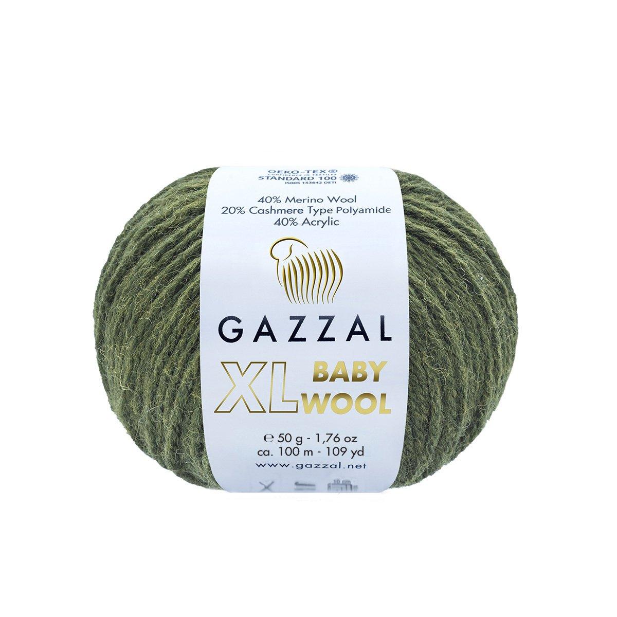 Gazzal BABY WOOL XL (Газзал Бейбi Вул ХL) № 840 хакі (Пряжа вовняна, нитки для в'язання), фото 1