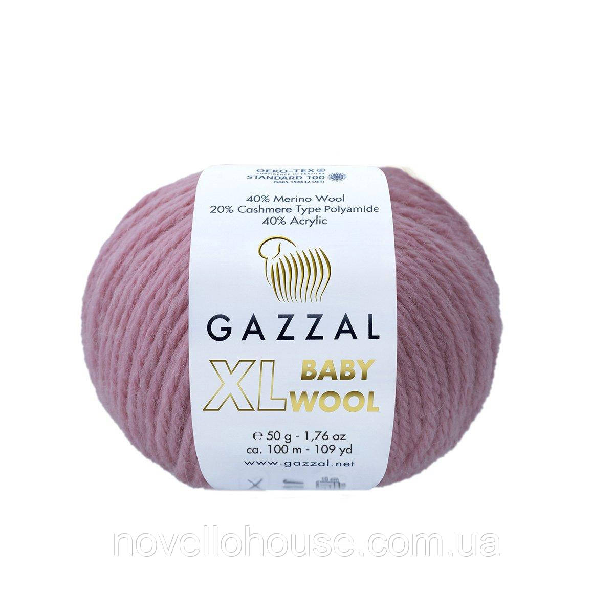 Gazzal BABY WOOL XL (Газзал Бейбi Вул ХL) № 845 рожевий (Пряжа вовняна, нитки для в'язання)