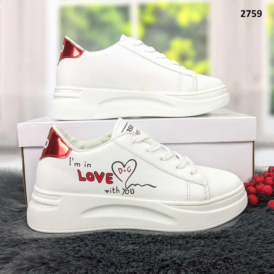 Кросівки кеди жіночі білі "Love" еко-шкіра, фото 1