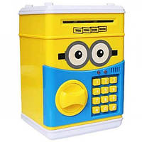 Копилка детский сейф с кодовым замком Миньон с купюр приемником желтая со звуком электронная (av-Min2345) USE