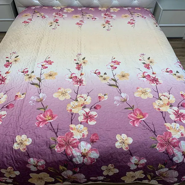 Стьобане покривало на ліжко з наволочками квітковий принт/Покривало на ліжко Євро-розмір фіолетового