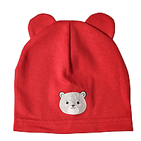 Шапка тонкая с ушками для малыша Медвежонок от 9 месяцев до 2 года красный, Летние шапочки для малышей