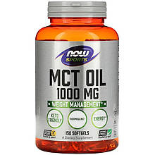 Олія МСТ, NOW Foods, Sports "MCT Oil" для контролю та зниження ваги, 1000 мг (150 гелевих капсул)