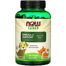 Омега-3 для собак і кішок NOW Foods, Pets "Omega-3 Support for Dogs/Cats" рибний смак (180 гелевих капсул)