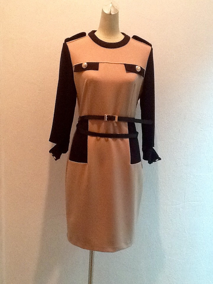 Плаття жіноче комбіноване рукав 7/8 ділове приталене по фігурі, фото 1