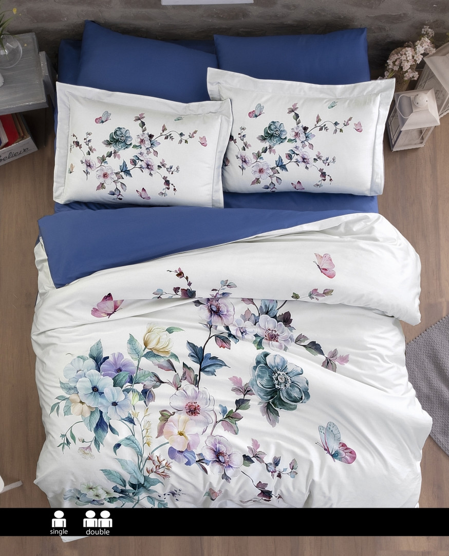 Турецьке Постільне Бельє First Choice 3D Satin Martina Blue Євро