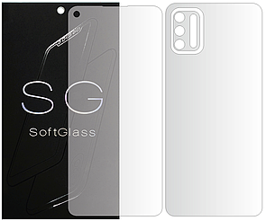 Бронеплівка для Motorola G9 Plus комплект: для передньої і задньої панелі зносостійка поліуретанова SoftGlass