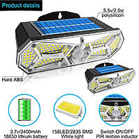 Світлодіодний Ліхтар Вуличний Світильник на Сонячній батареї з Датчиком Руху.