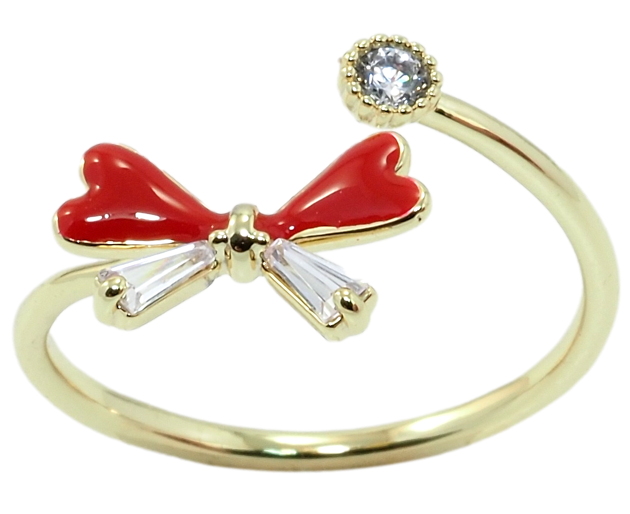 Каблучка Xuping Позолота 14K "Бант з червоною емаллю та цирконієм" нар. 18-19
