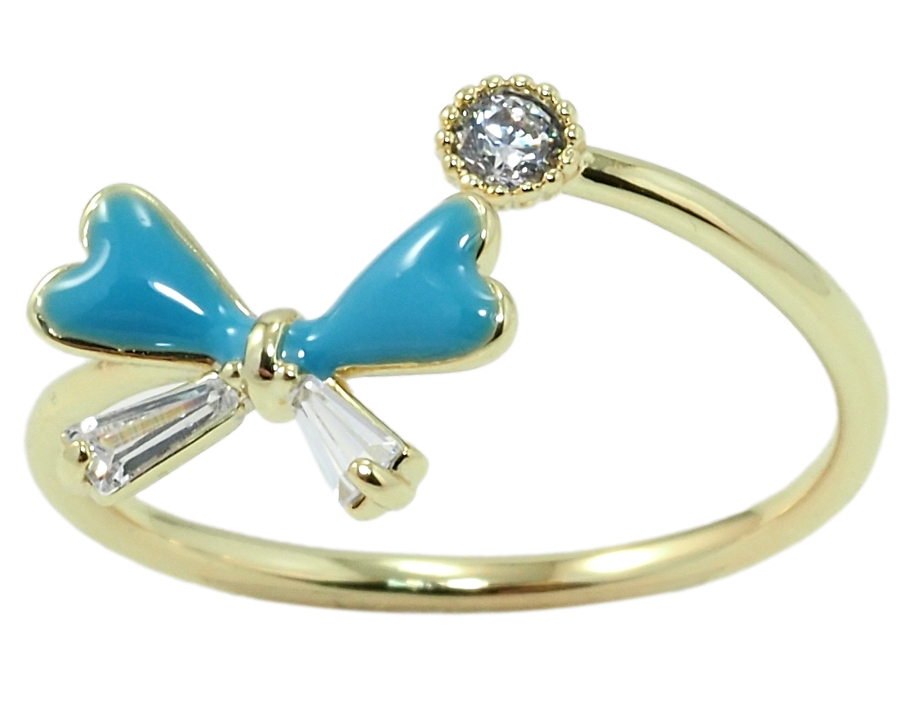 Каблучка Xuping Позолота 14K "Бант з блакитною емаллю та цирконієм" нар. 18-19