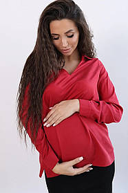 Лаконічна ніжна блуза для вагітних червона бавовняна прямого крою для всіх термінів вагітності, 1305634-Ф