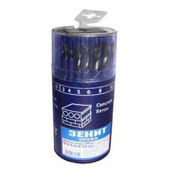 Набір свердл Зеніт Метал-Дерево-Бетон 18 шт 3-10 мм (32306310)