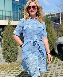 Жіноче літнє плаття з прошви с короткими рукавми на гудзиках (з M по 2XL)