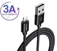 Кабель быстрой зарядки 3A USB - Lightning 1 метр SQ23 Черный. Кабель лайтнинг для айфона