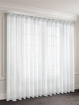 Тюль біла шифонова, готова тюль у вітальню у сучасному стилі на тасьмі