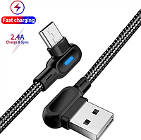 Кабель угловой 90 градусов 2.4A USB - Micro USB 2 метра VS121 Черный