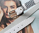 Жіночий шкіряний ремінь із тисненням Christian Dior white, фото 3
