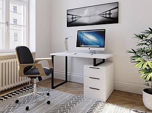 Стіл комп'ютерний, письмовий стіл у стилі лофт, з трьома ящиками Ш1200*В760*Г600 білий
