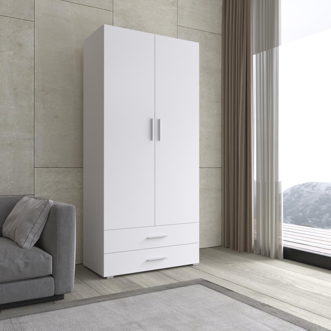 Шафа розстібна в спальню з ящиками, штангою, Ш1000*В2190*Г520 біла, фото 1