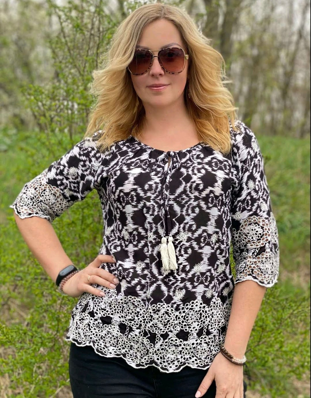 Жіноча літня блузка з рукавами три чверті із натуральної тканини (з M по 2XL), фото 1