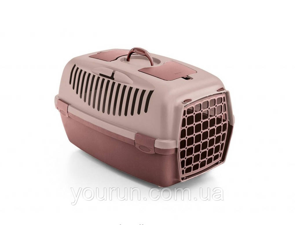 Переноска для собак Gulliver 3 пластикові двері, ніжно-рожевий/коричнево-рожевий, фото 1