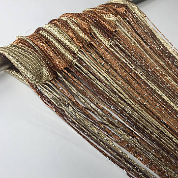 Нитки штори на кухню балкон, штори з люрексом для залу кімнати кухні Коричневий-золото-горіховий (NL-204)