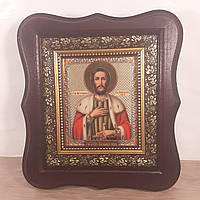 Икона святой благоверный князь Александр Невский, лик 10х12 см, в темном деревянном киоте