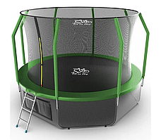 Батут FitToSky 312 см з внутрішньою сіткою та драбинкою 60 пружин зелений
