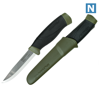 Туристичний ніж Morakniv Companion Green Heavy Duty MG вуглецева сталь (лезо 104 мм, ніж 224 мм, піхви, колір хакі)