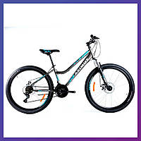 Велосипед горный двухколесный одноподвесный стальной Azimut Pixel 26" GD 26 дюймов 14 рама серо-бирюзовый