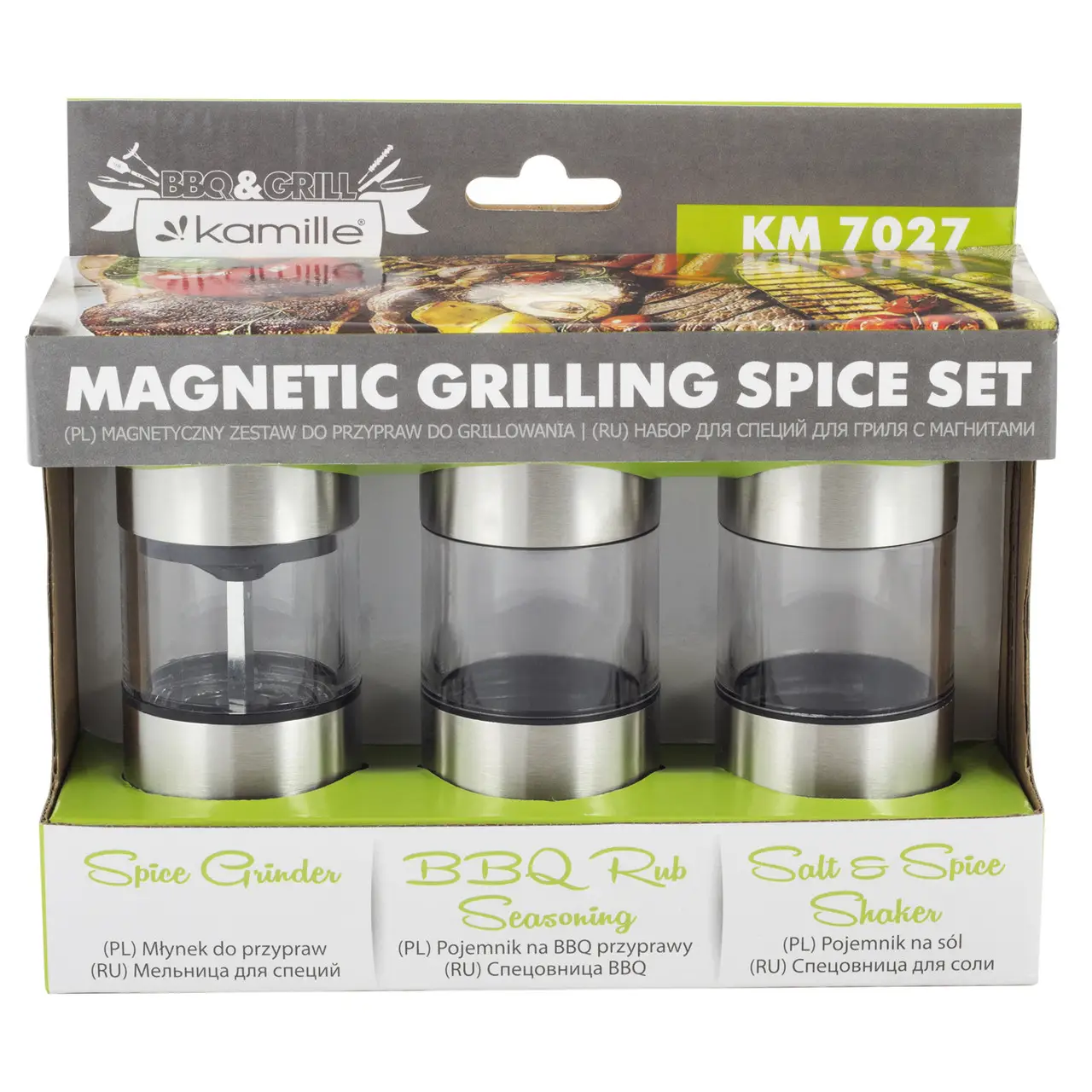 Набір ємностей із млином Kamille для спецій 3 шт. KM-7027, фото 1