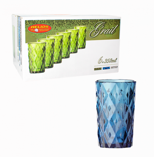 Набір синіх вінтажних склянок у ромб "Сапфір" 6 шт 350 мл (6401), фото 1