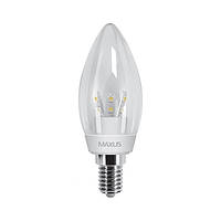 MAXUS 1-LED-265 Лампа світлодіодна прозора C37 CL-C 3W 3000K 220V E14 CR