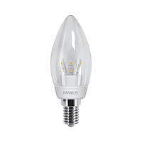 MAXUS 1-LED-265 Лампа светодиодная прозрачная C37 CL-C 3W 3000K 220V E14 CR