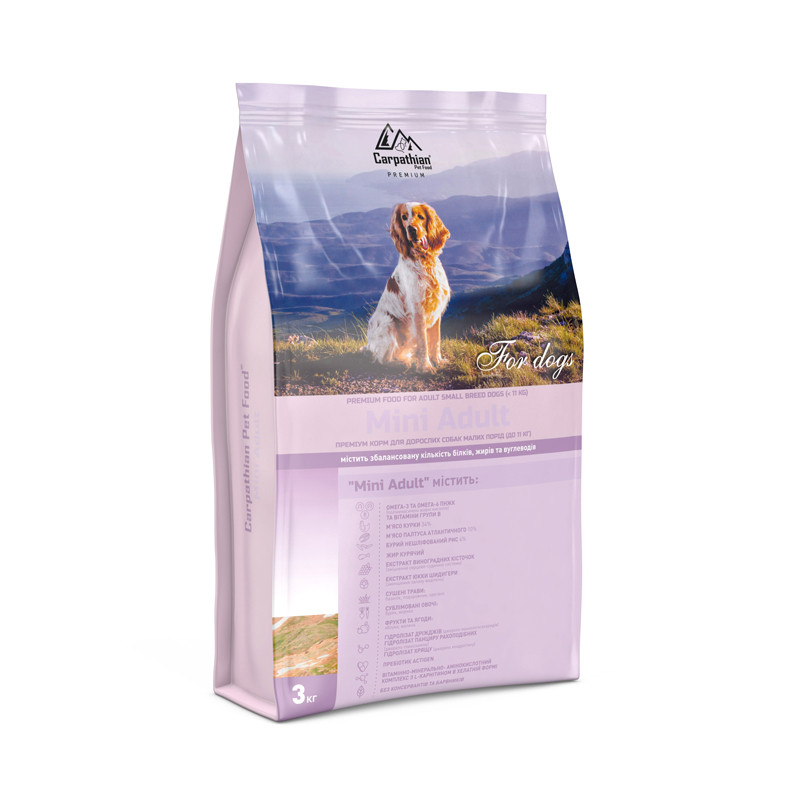 Сухой корм Carpathian Pet Food Adult Mini для собак малых пород с Курицей, 3 кг
