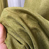 Однотонні оливкові штори з льону на люверсах у вітальню або спальню, фото 8
