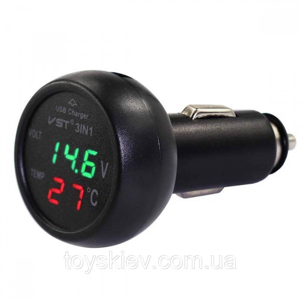 Термрметр Вольтметр авто VST-706-4, кр/зел., + USB