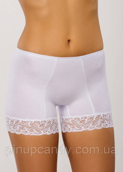 Шортики бавовняні Афина 014 з мереживом середня лінія талії білі, фото 1